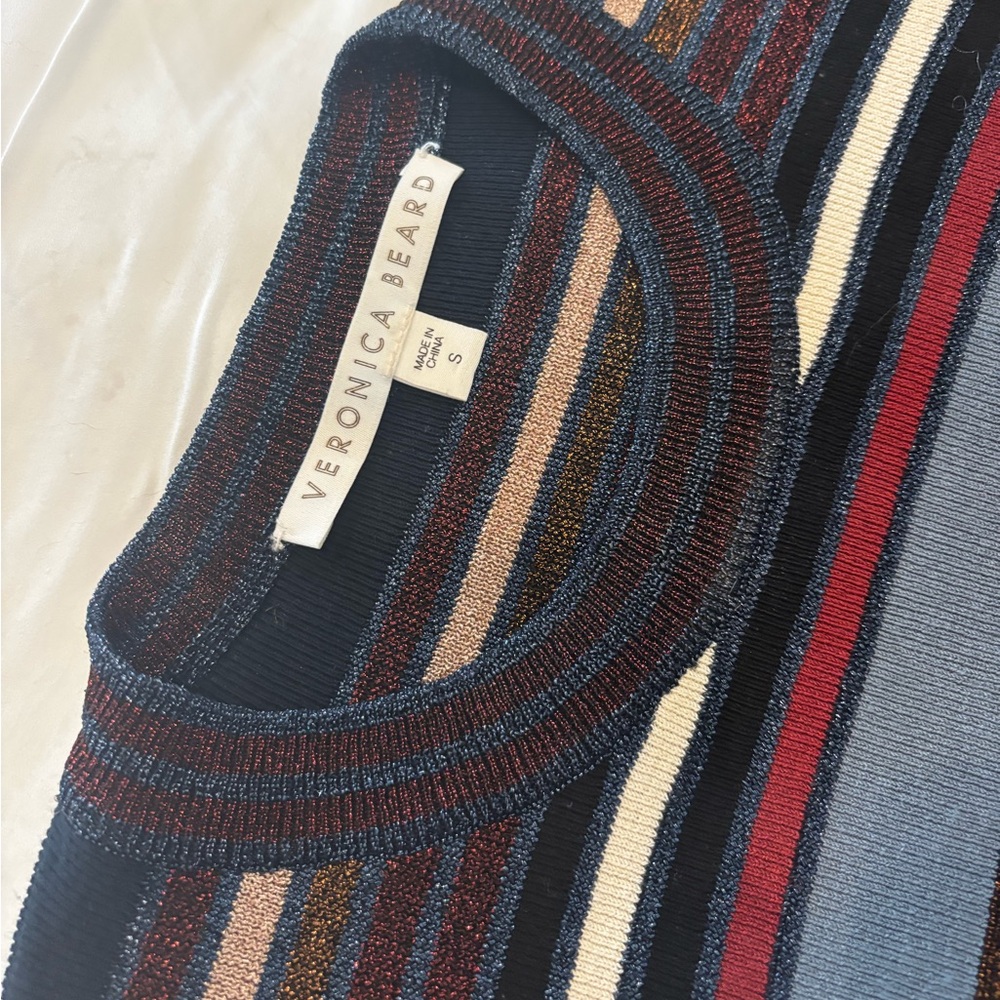 Veronica Beard Striped Crewneck Sweater in Navy, Light Blue, Rust & Cream - Picture 12 of 13
